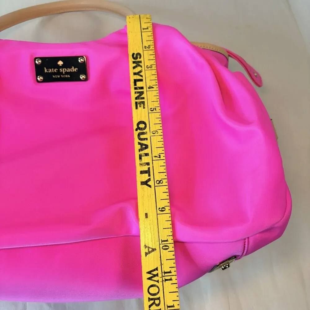 Kate Spade NY Classic Nylon Stevie Pink Beige Logo Diaper Bag Tote Travel EUC